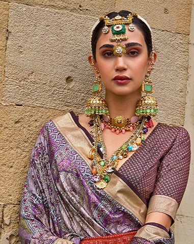 Plum Violet Woven Silk Saree