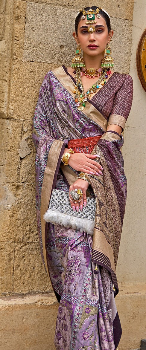 Plum Violet Woven Silk Saree