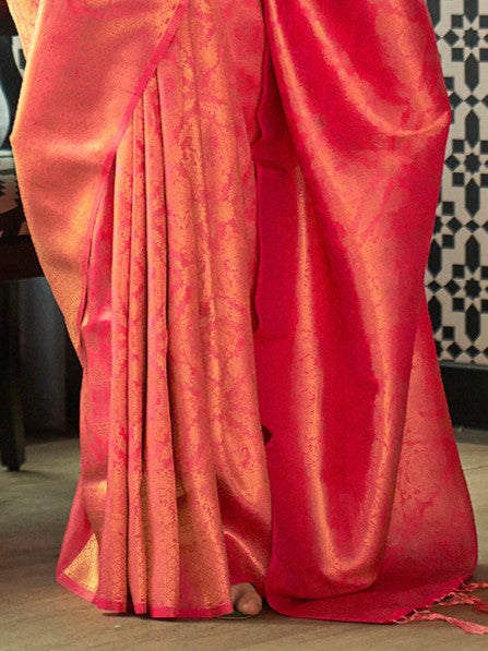 Punch Pink Woven Royal Kanjivaram Silk Saree
