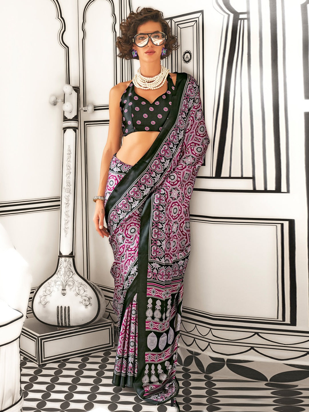 Purple Printed Crepe Saree