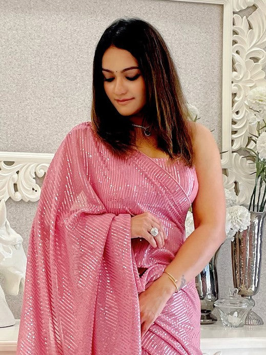 Rose Pink Georgette Saree