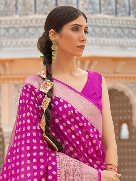 Rose Pink Woven Kanjivaram Saree