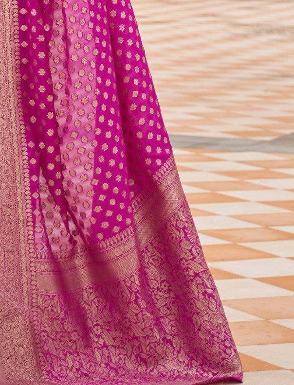 Rose Pink Woven Kanjivaram Saree