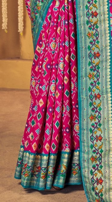 Rose Pink Woven Patola Silk Saree
