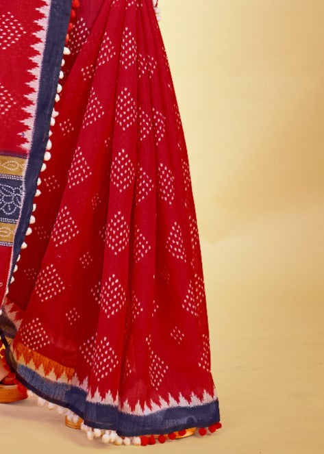 Rose Red Cotton Saree