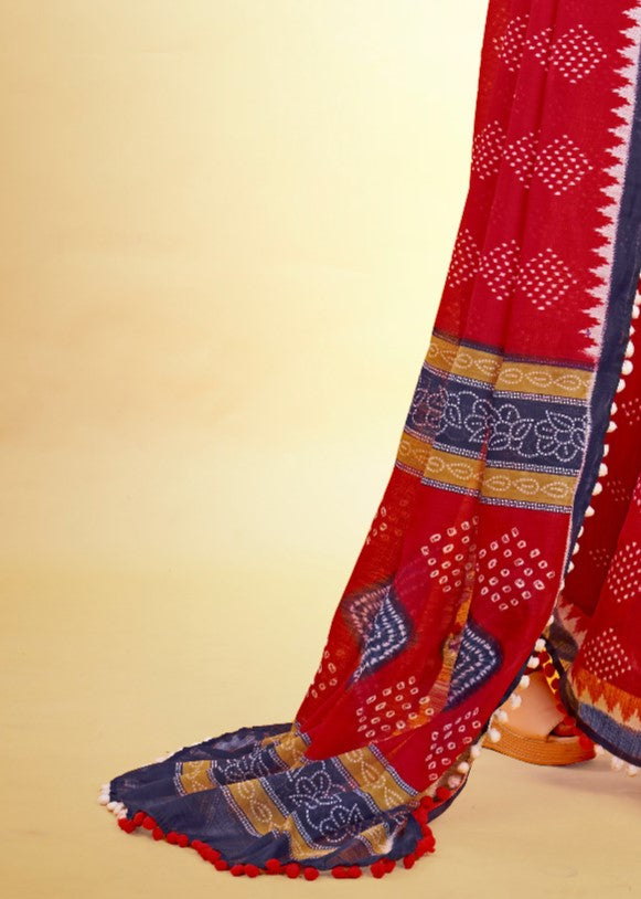 Rose Red Cotton Saree