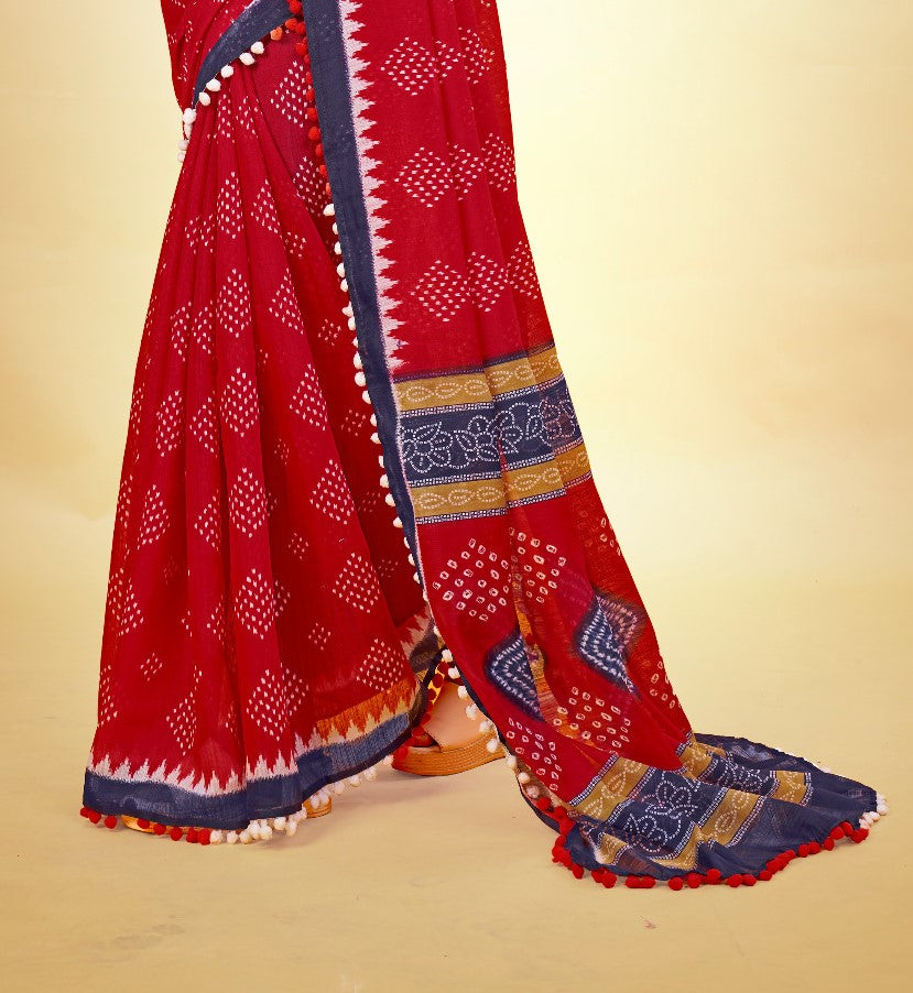 Rose Red Cotton Saree