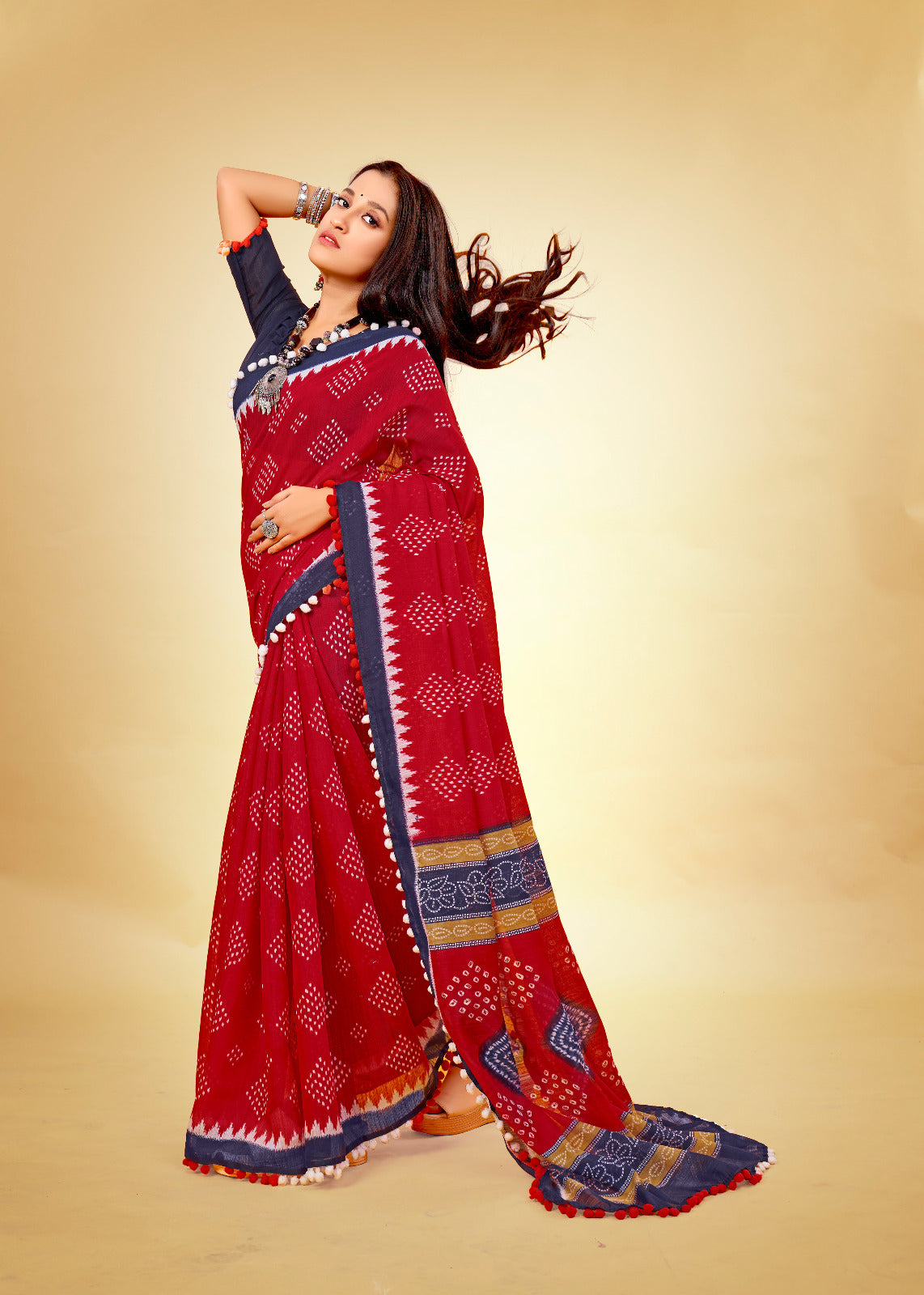 Rose Red Cotton Saree