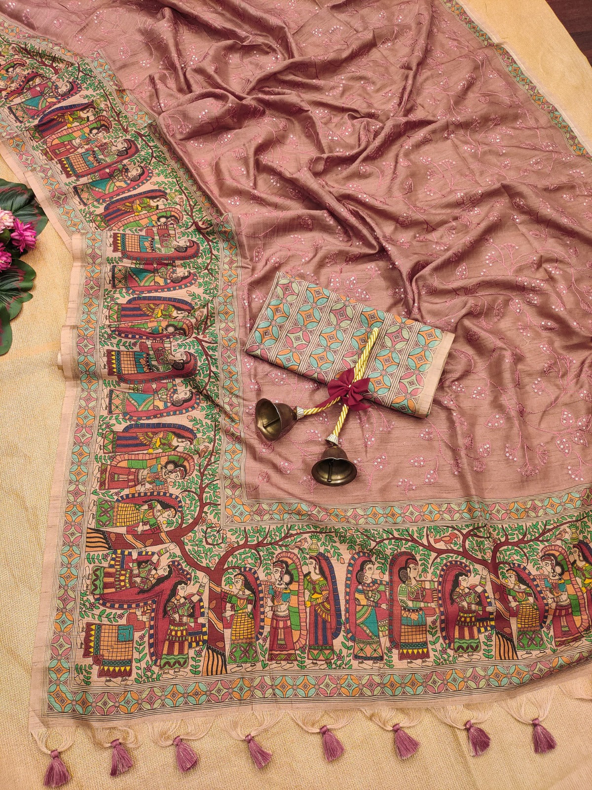 Rosewood Pink Premium Tussar Silk Saree