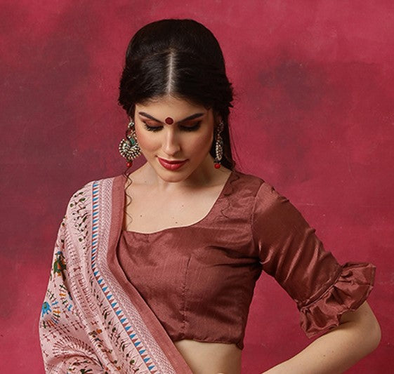 Rouge Pink Bhagalpuri Silk Saree