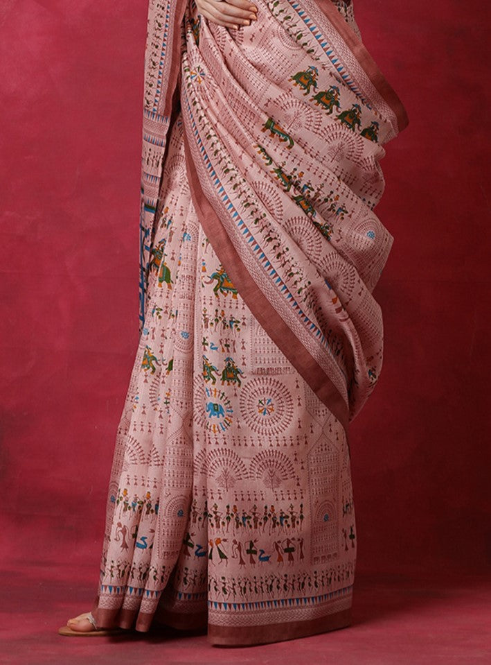 Rouge Pink Bhagalpuri Silk Saree
