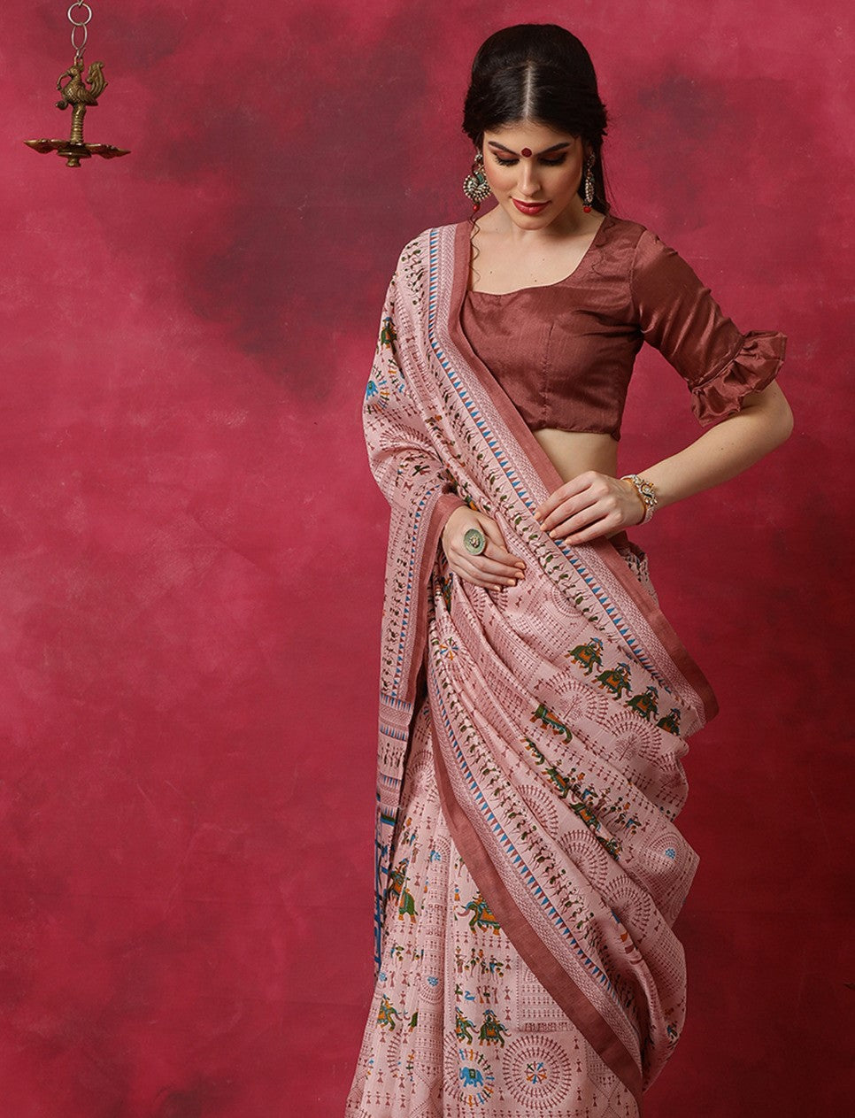 Rouge Pink Bhagalpuri Silk Saree