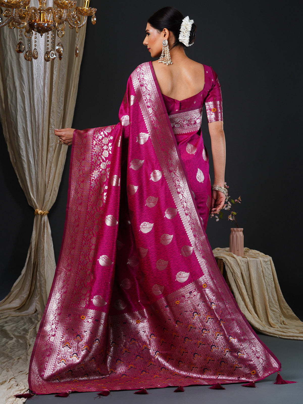 Royal Pink Woven Banarasi Silk Saree