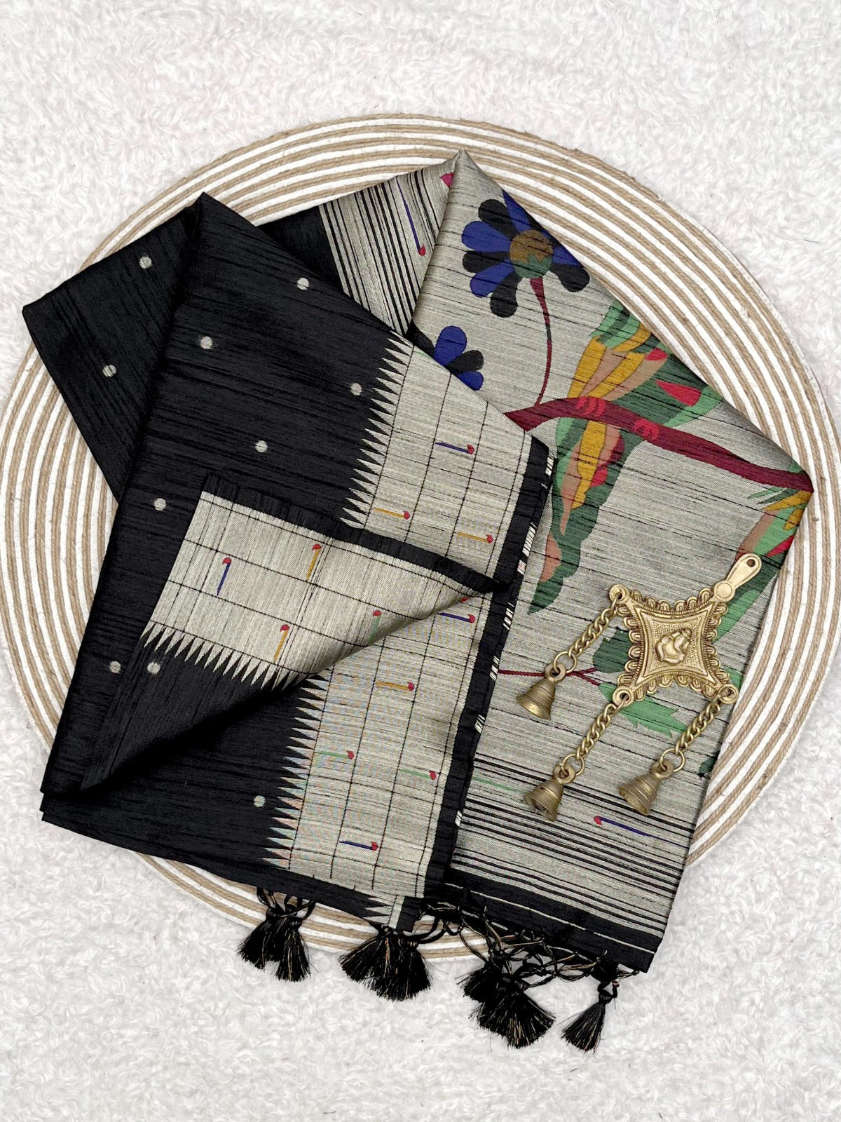 Sable Black Kosa Silk Saree