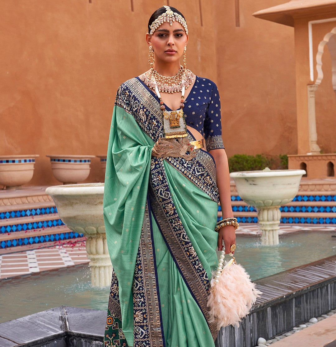 Sage Green Woven Patola Silk Saree