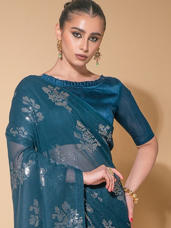 Sapphire Blue Georgette Saree