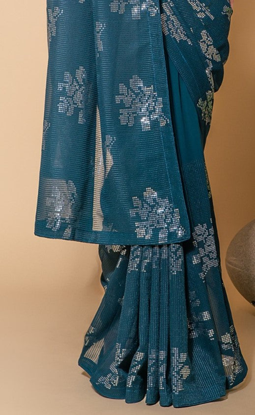 Sapphire Blue Georgette Saree