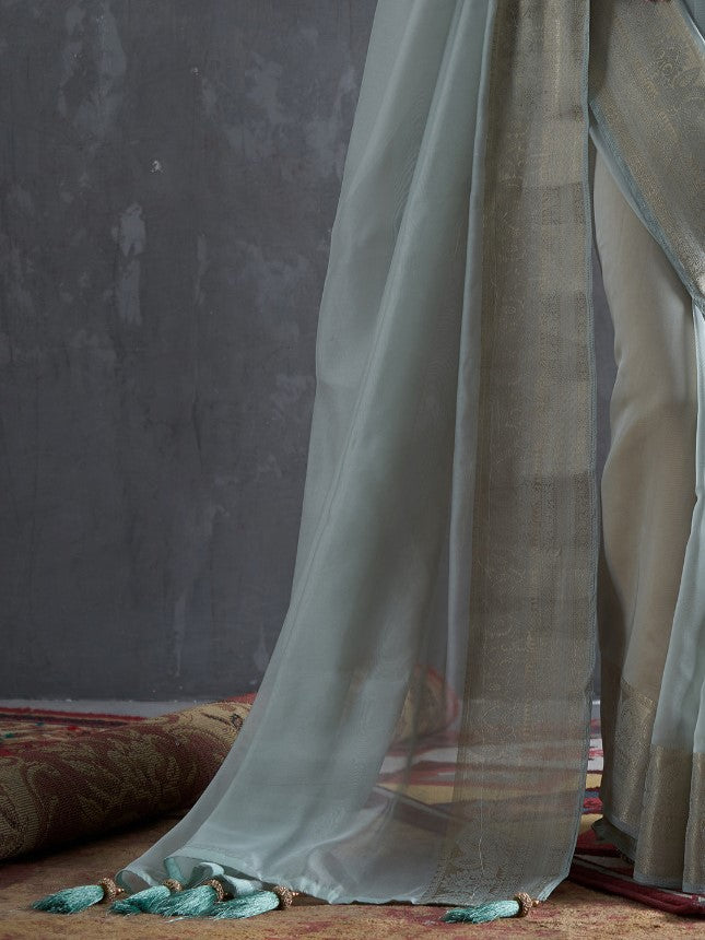 Sky Blue Woven Organza Saree