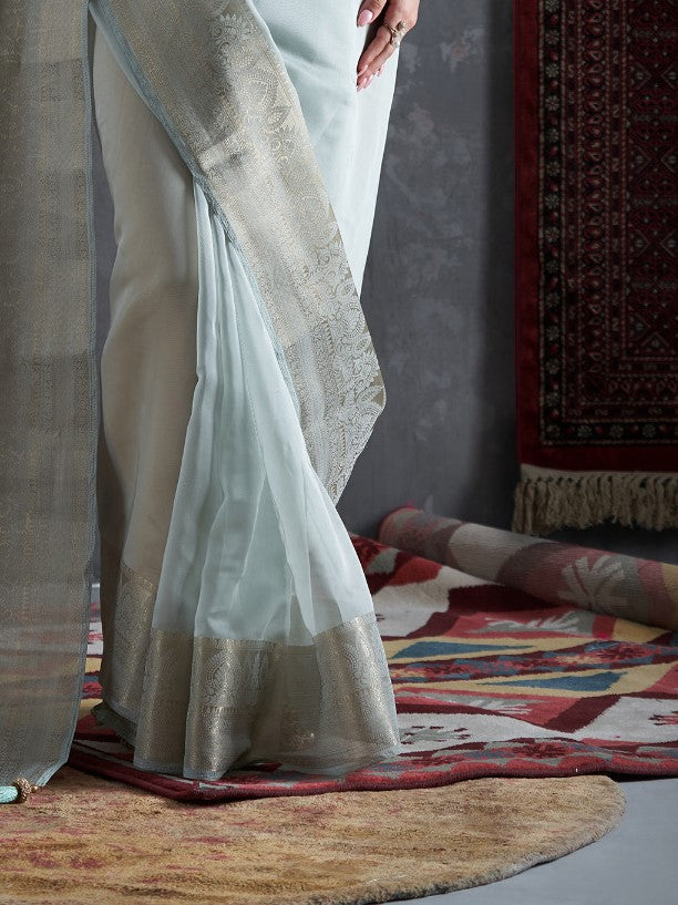 Sky Blue Woven Organza Saree