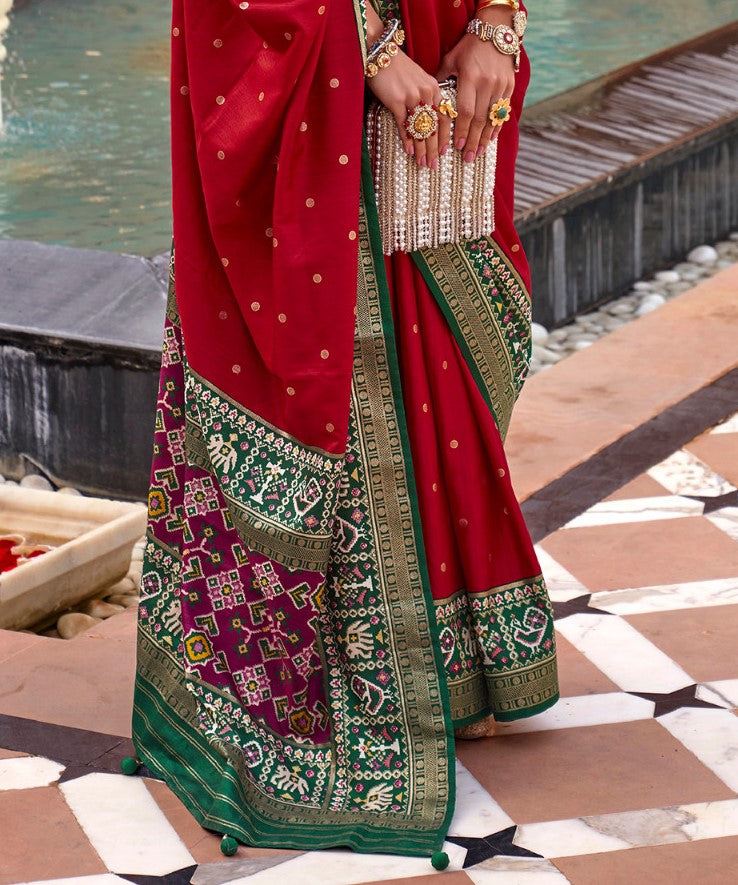 Scarlet Red Woven Patola Silk Saree