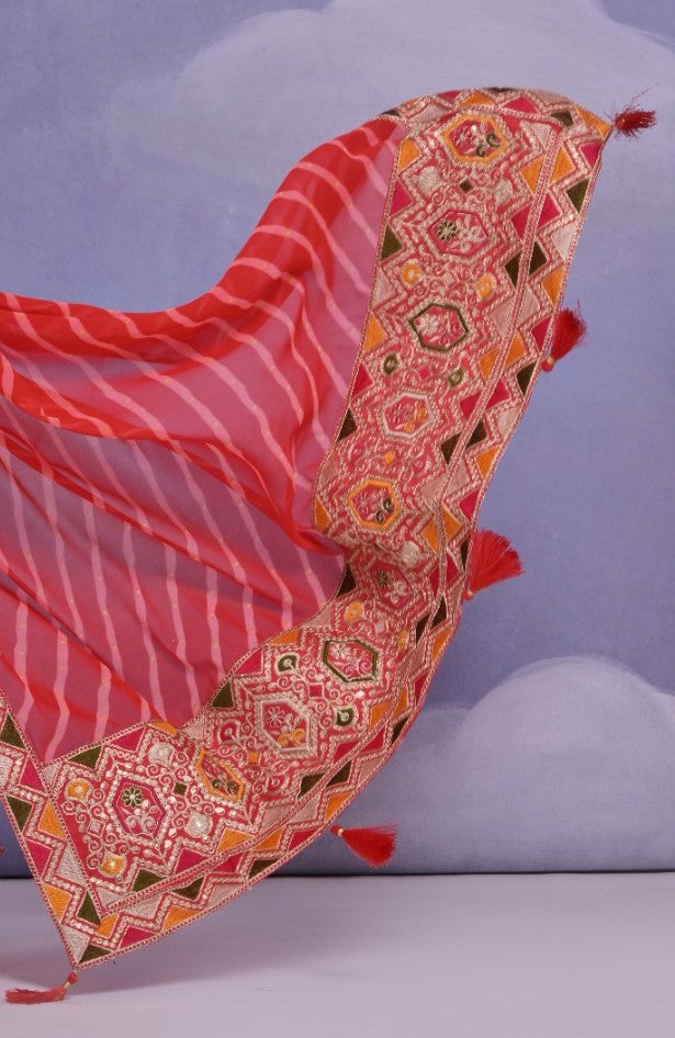 Scarlet Red Leheriya Georgette Saree
