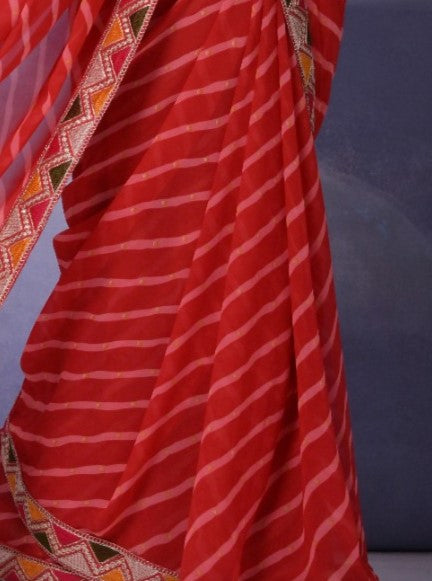 Scarlet Red Leheriya Georgette Saree
