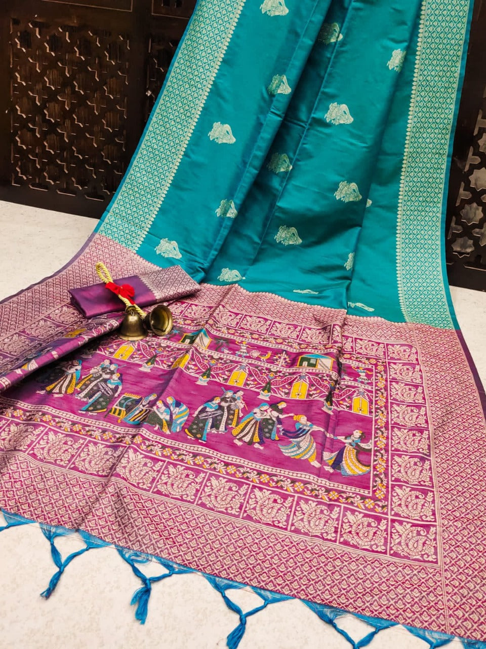 Sea Blue Raw Silk Saree