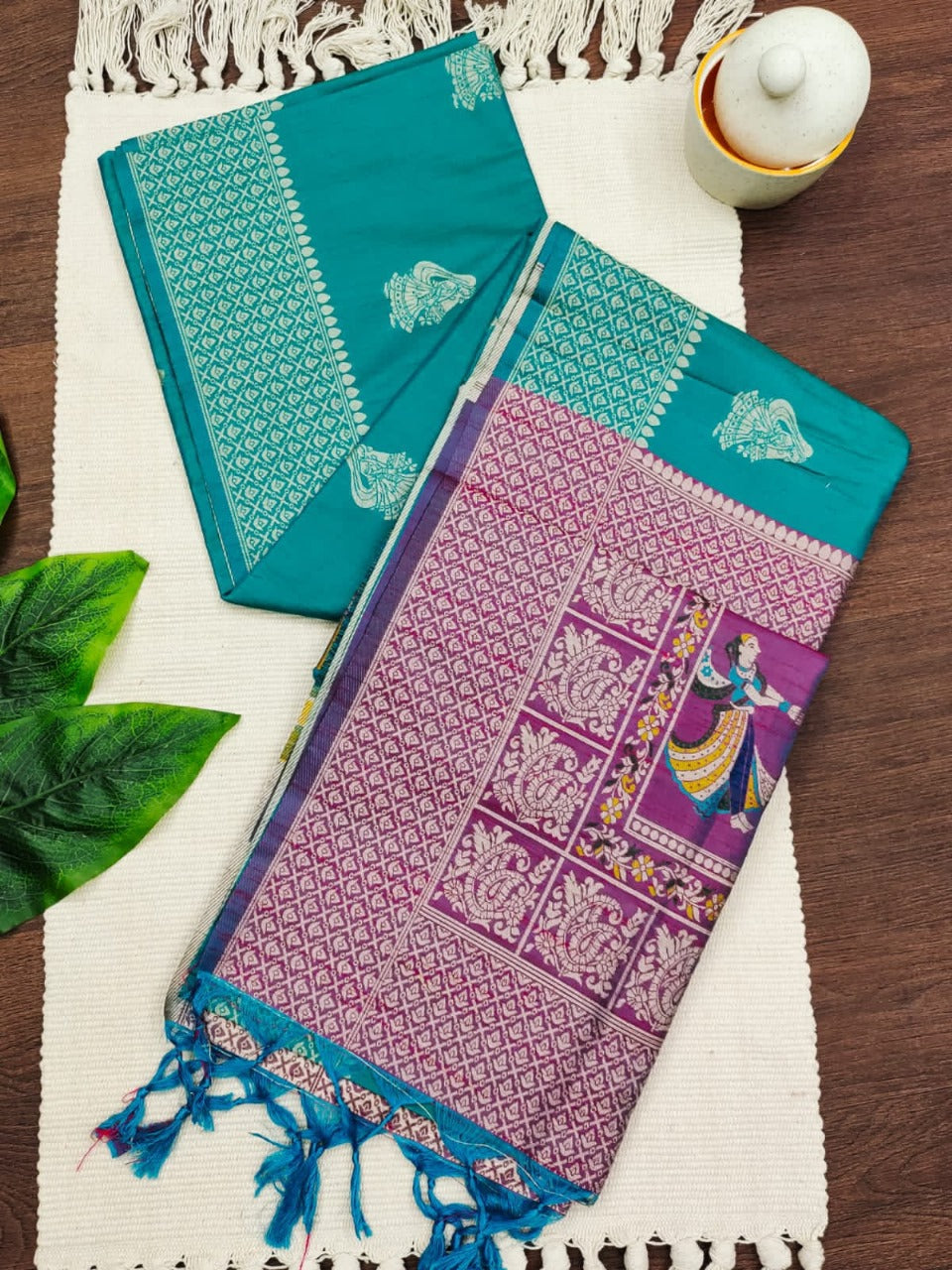Sea Blue Raw Silk Saree