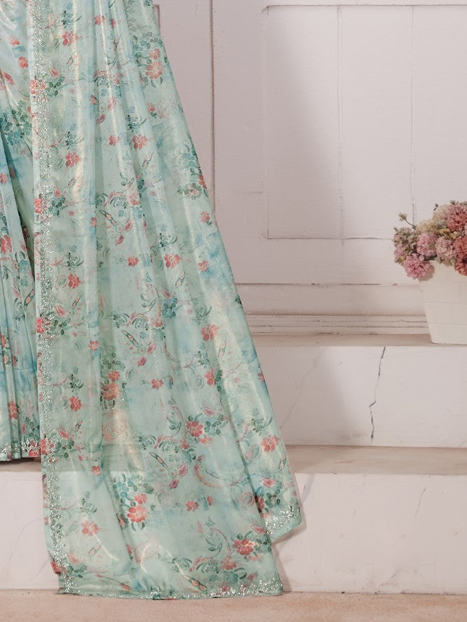 Sea Blue Organza Saree