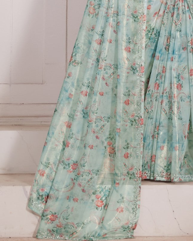 Sea Blue Organza Saree