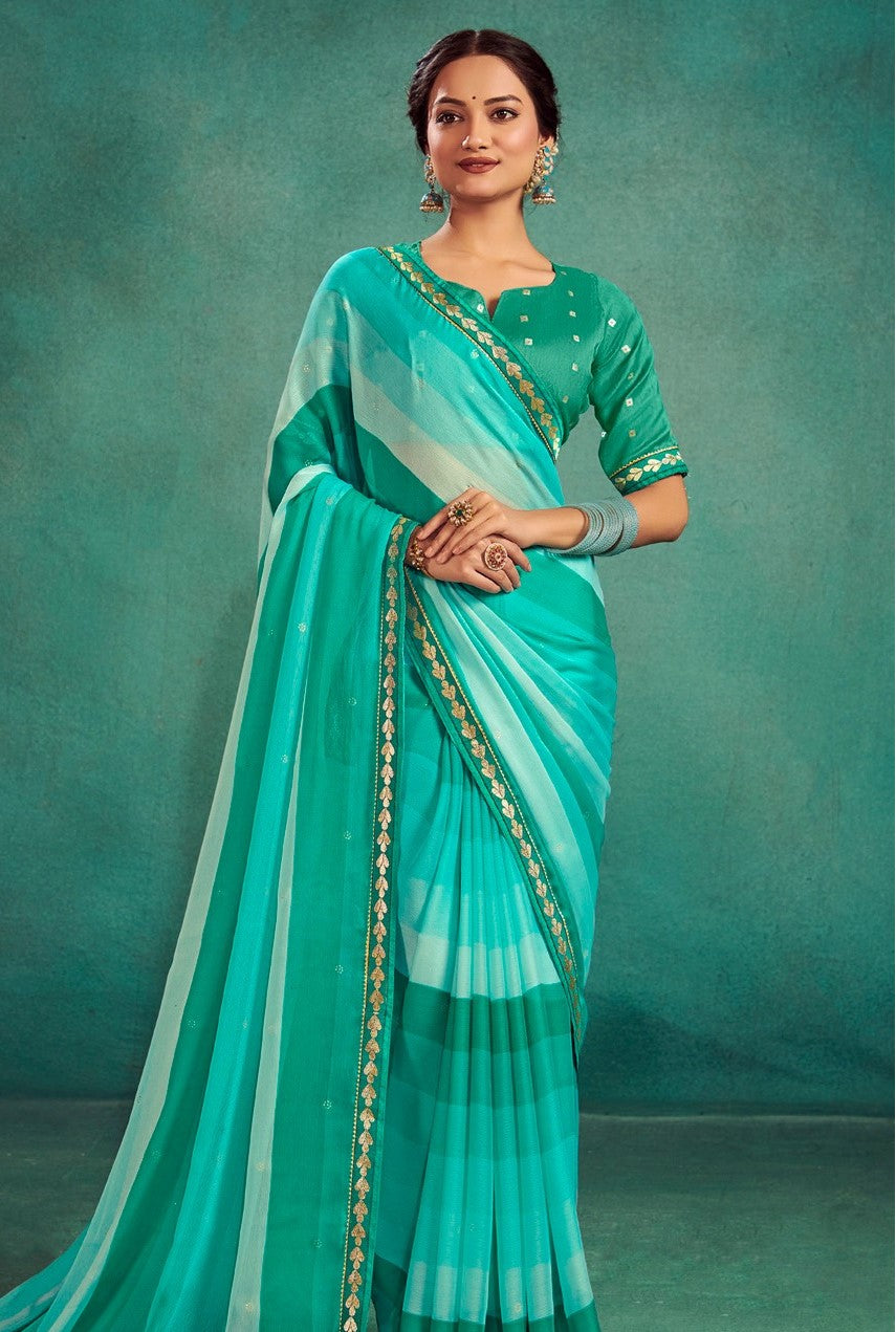 Sea Foam Green Chiffon Saree