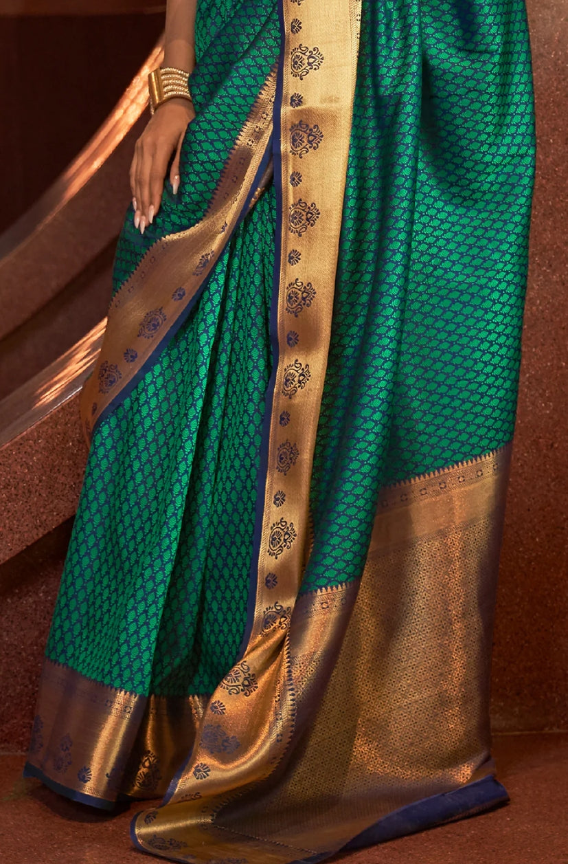 Sea Green Woven Kanjivaram Silk Saree