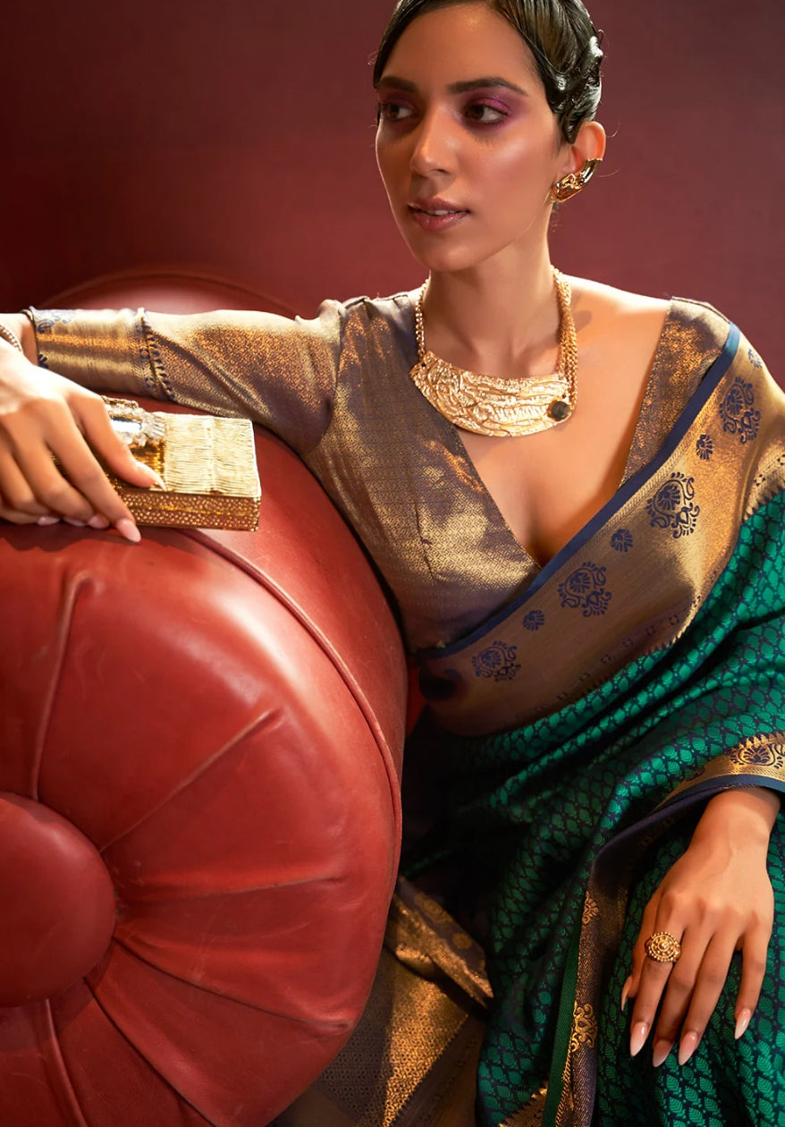 Sea Green Woven Kanjivaram Silk Saree