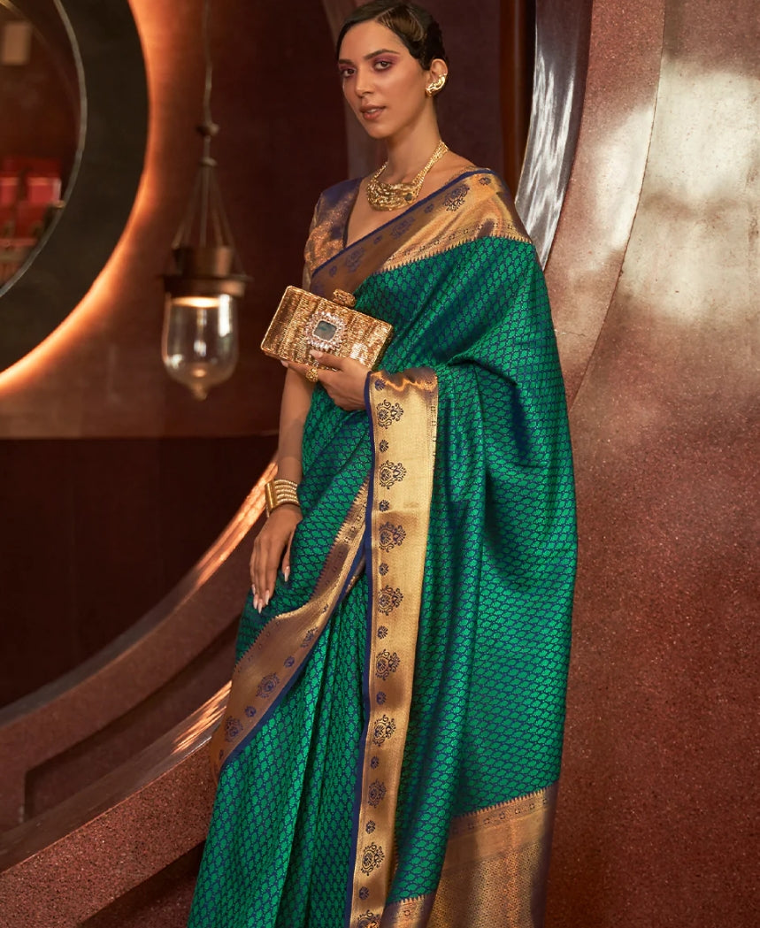 Sea Green Woven Kanjivaram Silk Saree
