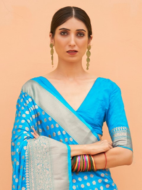 Sky Blue Woven Kanjivaram Saree