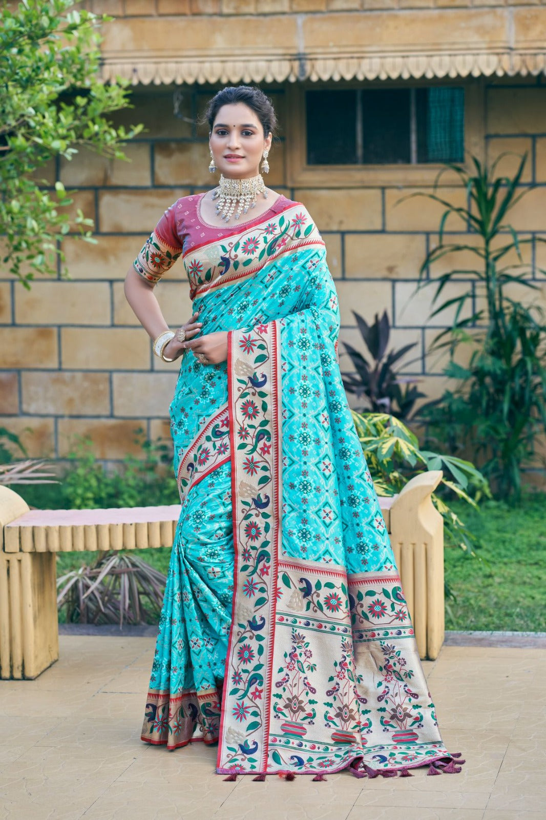 Sky Blue Soft Banarasi Silk Saree