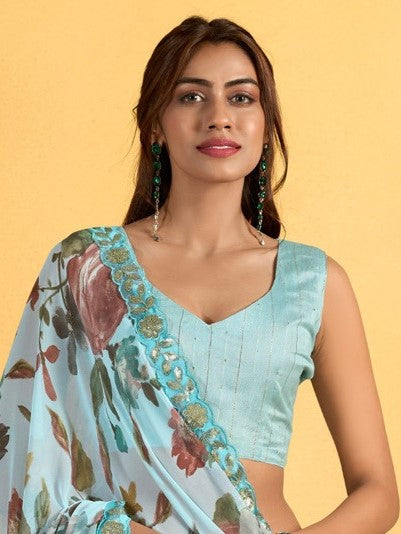 Sky Blue Georgette Saree