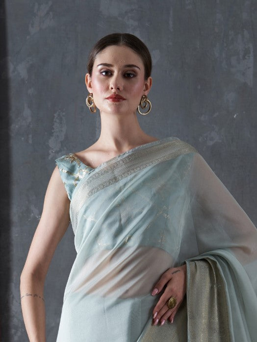 Sky Blue Woven Organza Saree