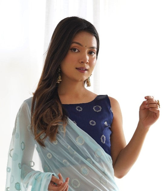 Sky Blue Sequins Georgette Saree