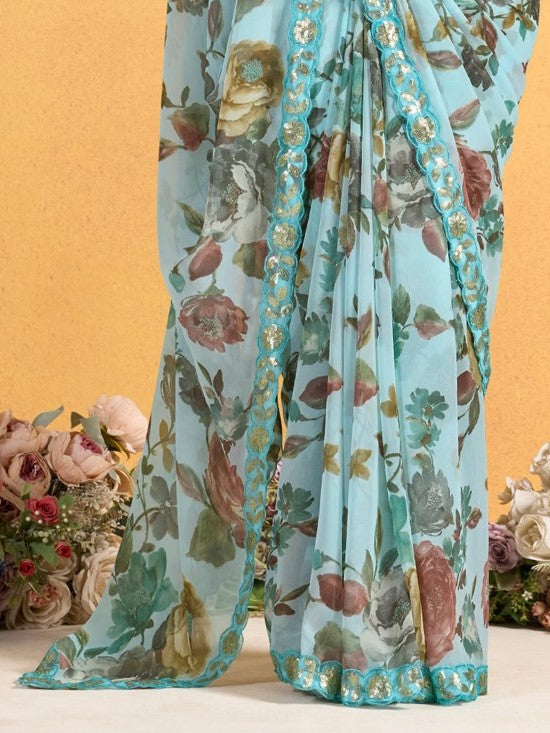 Sky Blue Georgette Saree