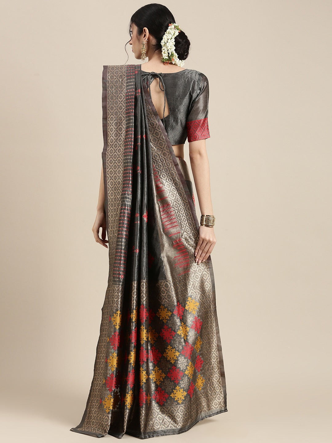 Slate Grey Woven Banarasi Silk Saree