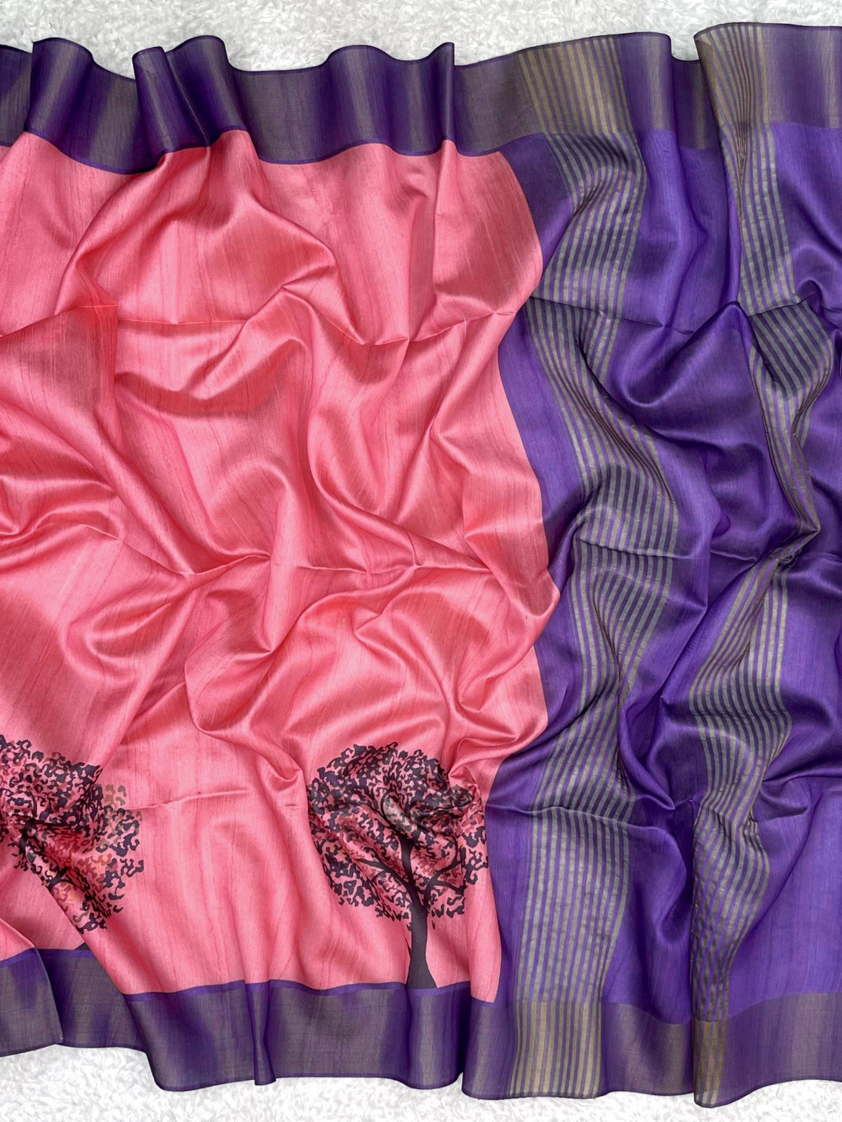 Strawberry Pink Tussar Silk Saree