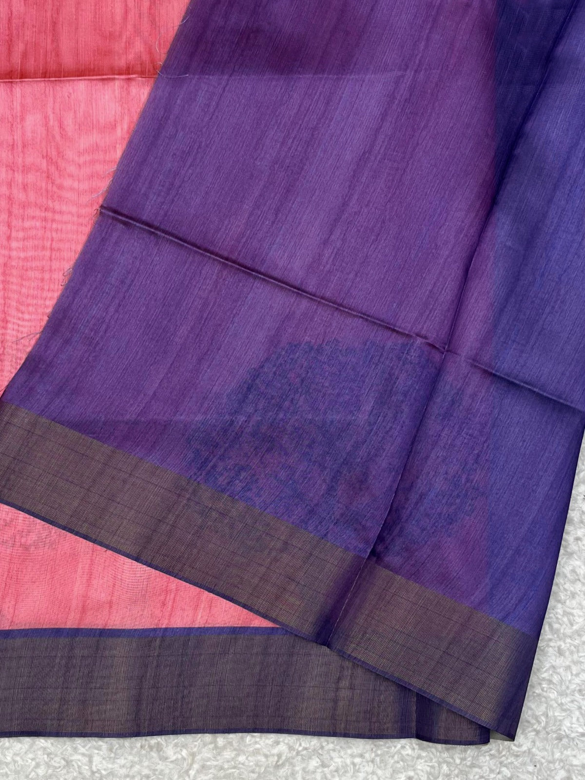 Strawberry Pink Tussar Silk Saree