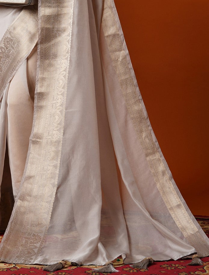 Steel Grey Woven Organza Saree