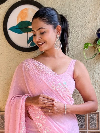 Taffy Pink Georgette Saree