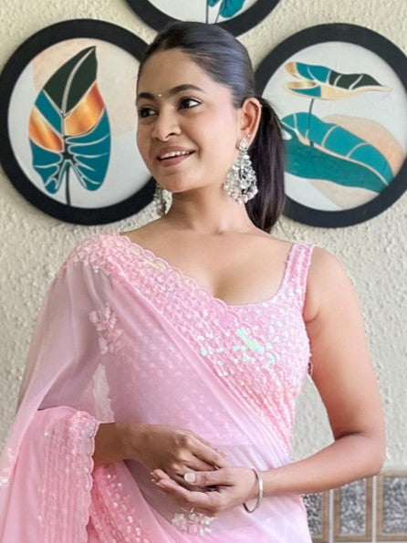 Taffy Pink Georgette Saree
