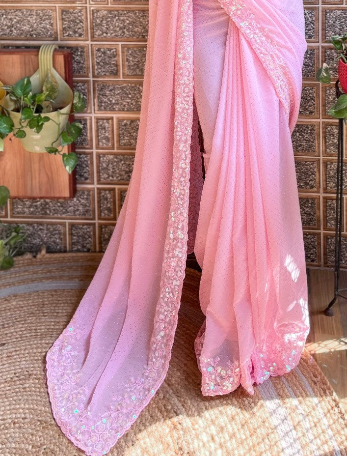 Taffy Pink Georgette Saree