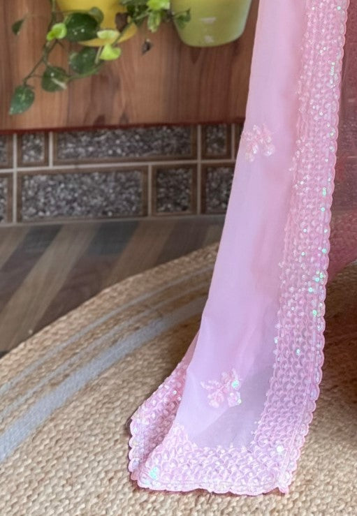Taffy Pink Georgette Saree