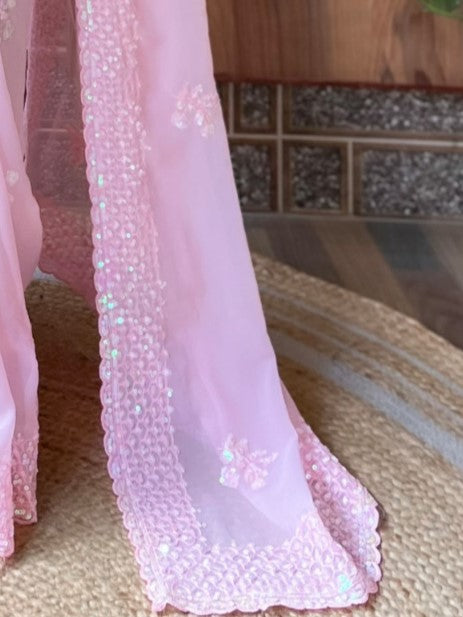 Taffy Pink Georgette Saree