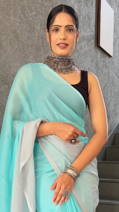 Teal Blue Georgette Saree